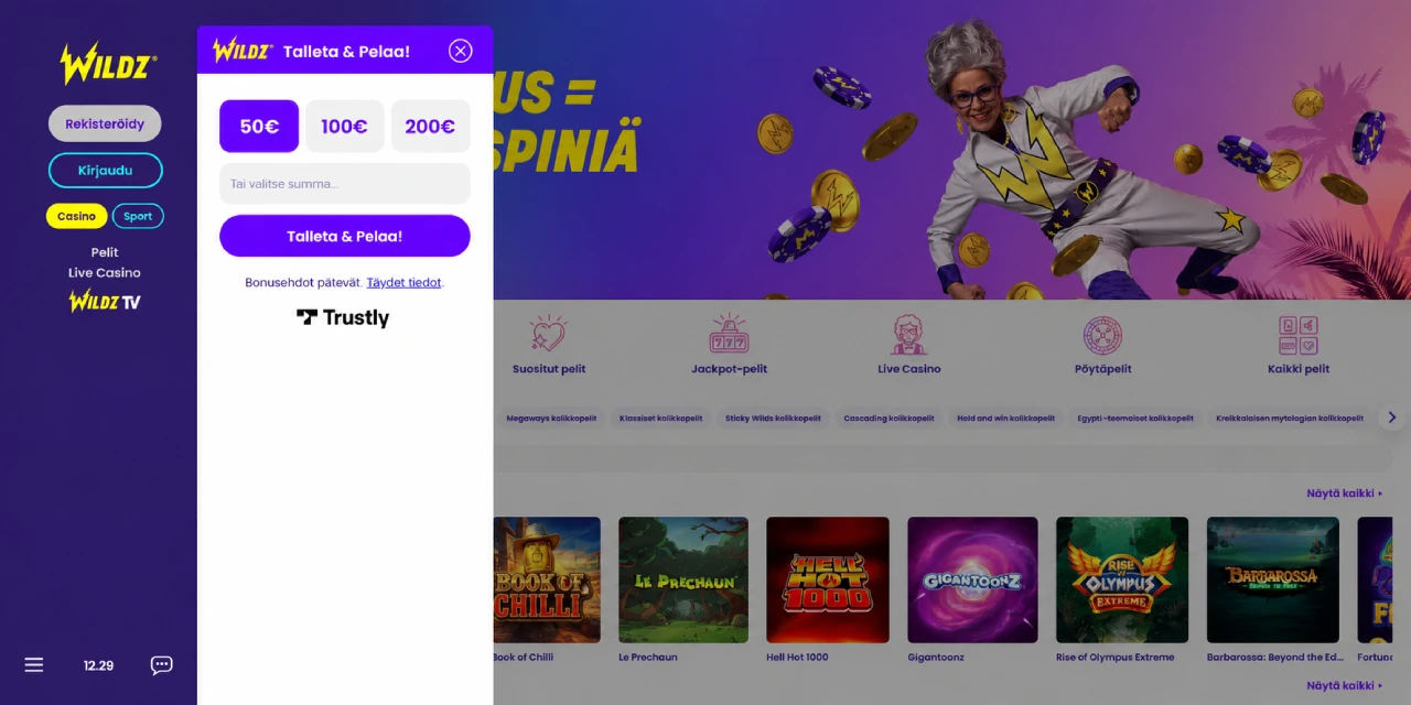 Wildz Casino pikatalletus Trustly talleta ja pelaa kolikkopelit Suomi